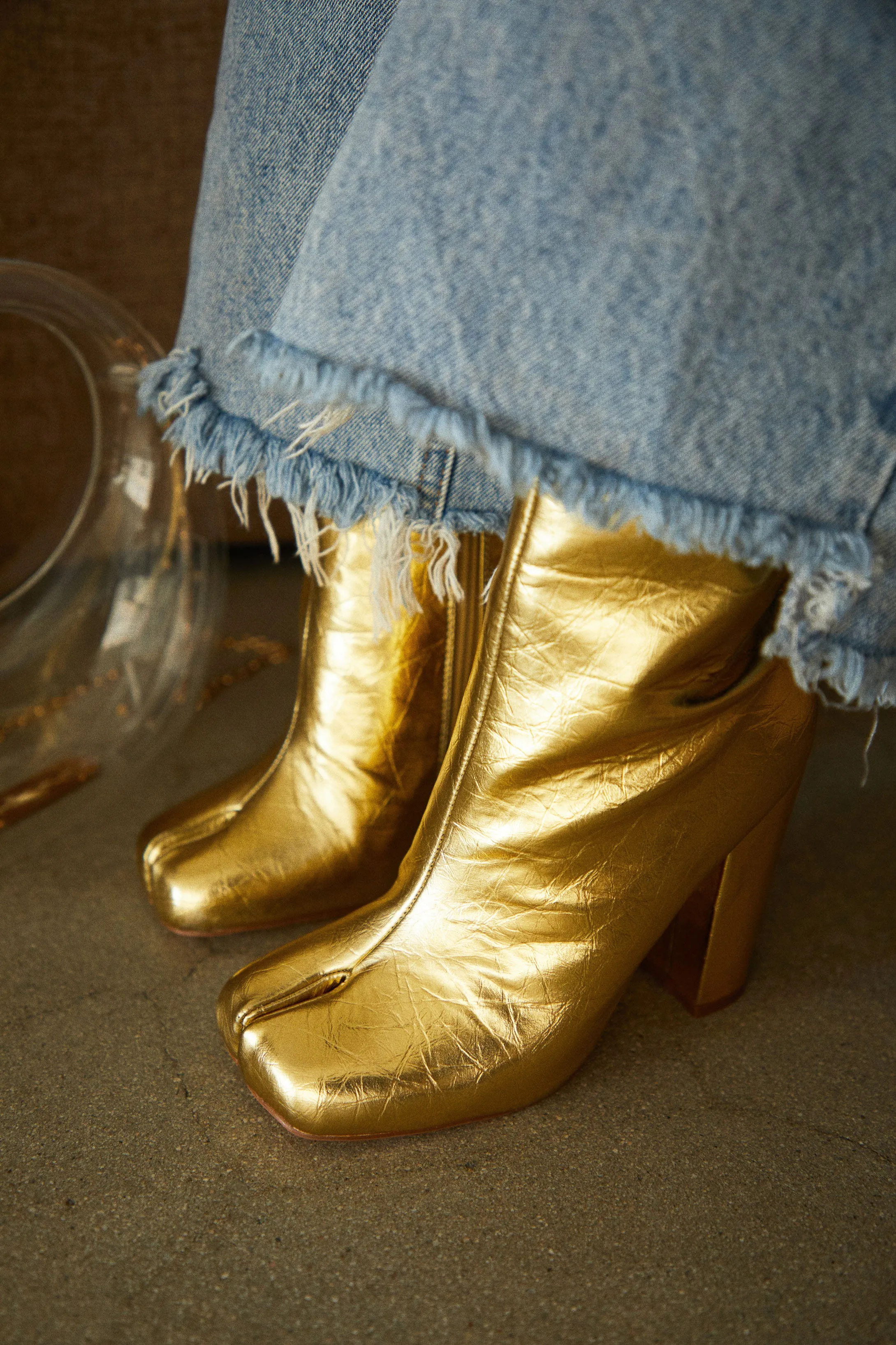 Alura Toe Split Block Heel Ankle Boots - Gold