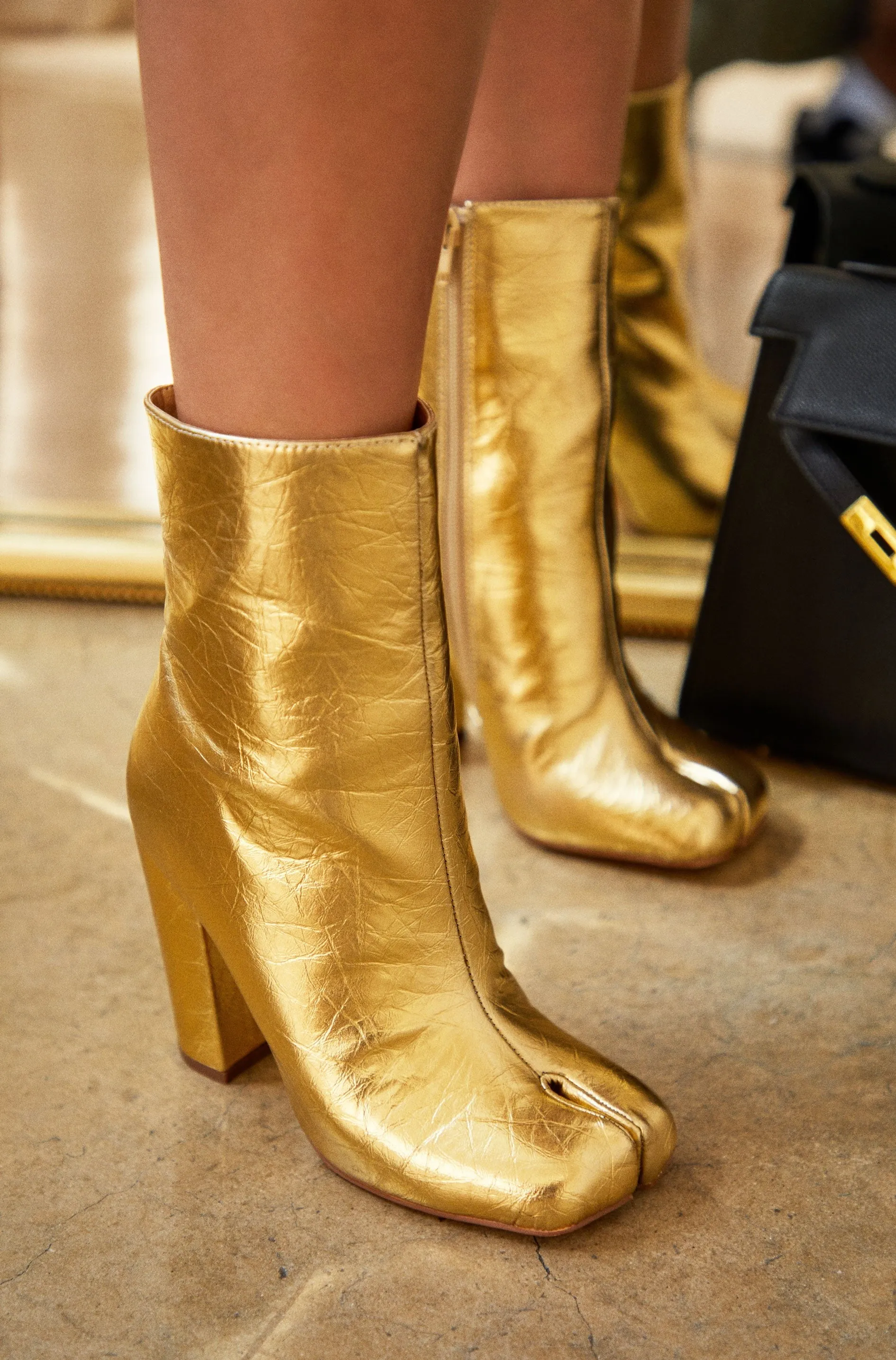 Alura Toe Split Block Heel Ankle Boots - Gold