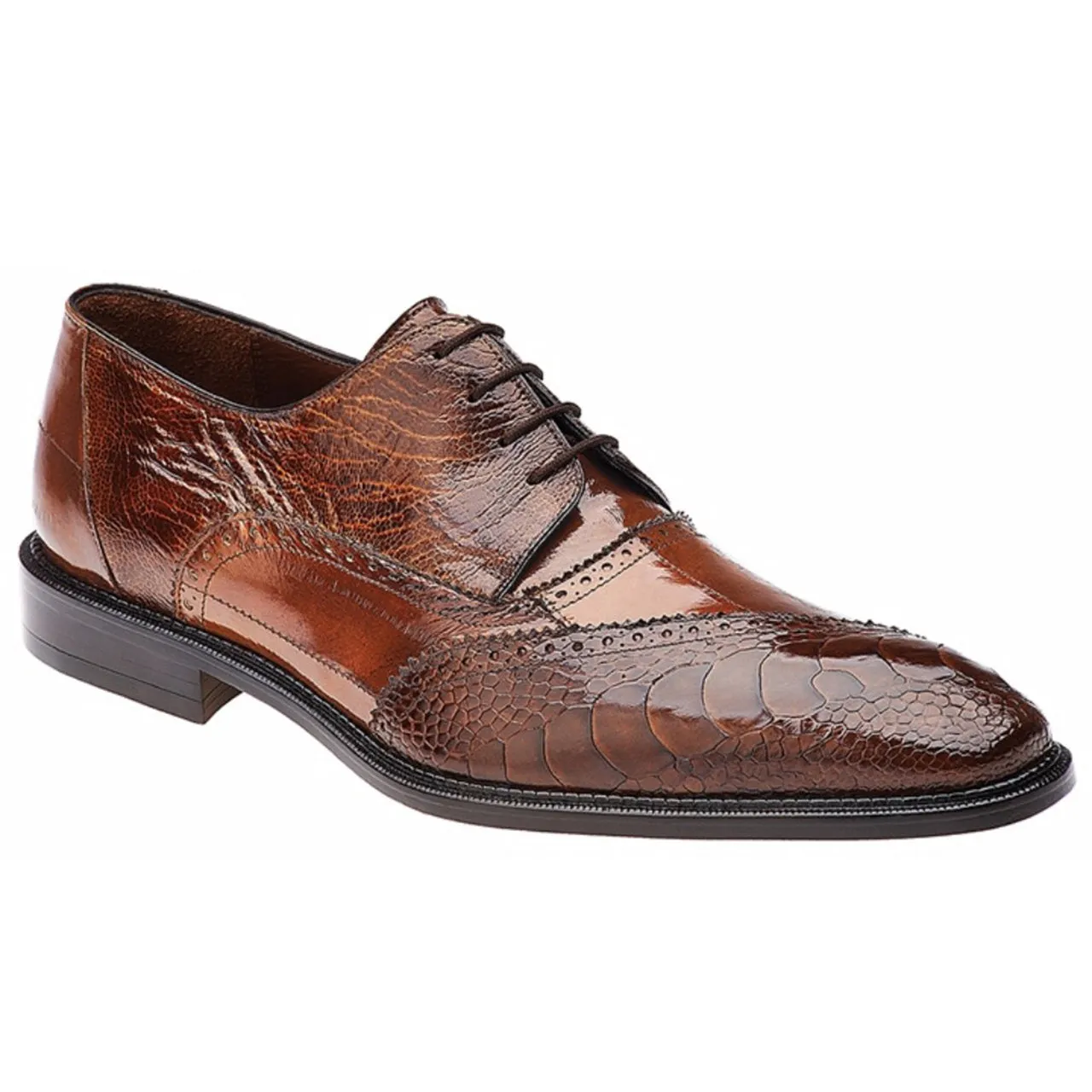 Belvedere Nino Men's Split Toe Oxford Antique Camel Eel Ostrich Shoes