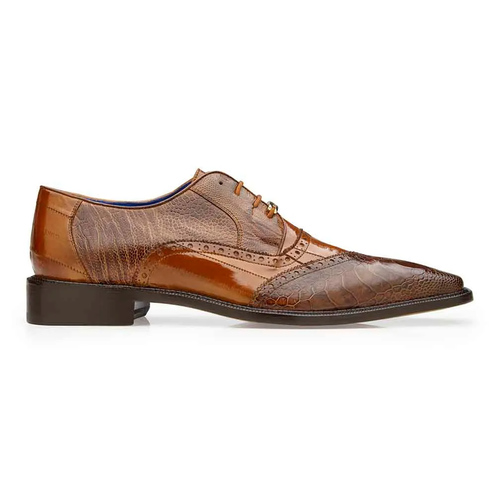 Belvedere Nino Men's Split Toe Oxford Antique Camel Eel Ostrich Shoes