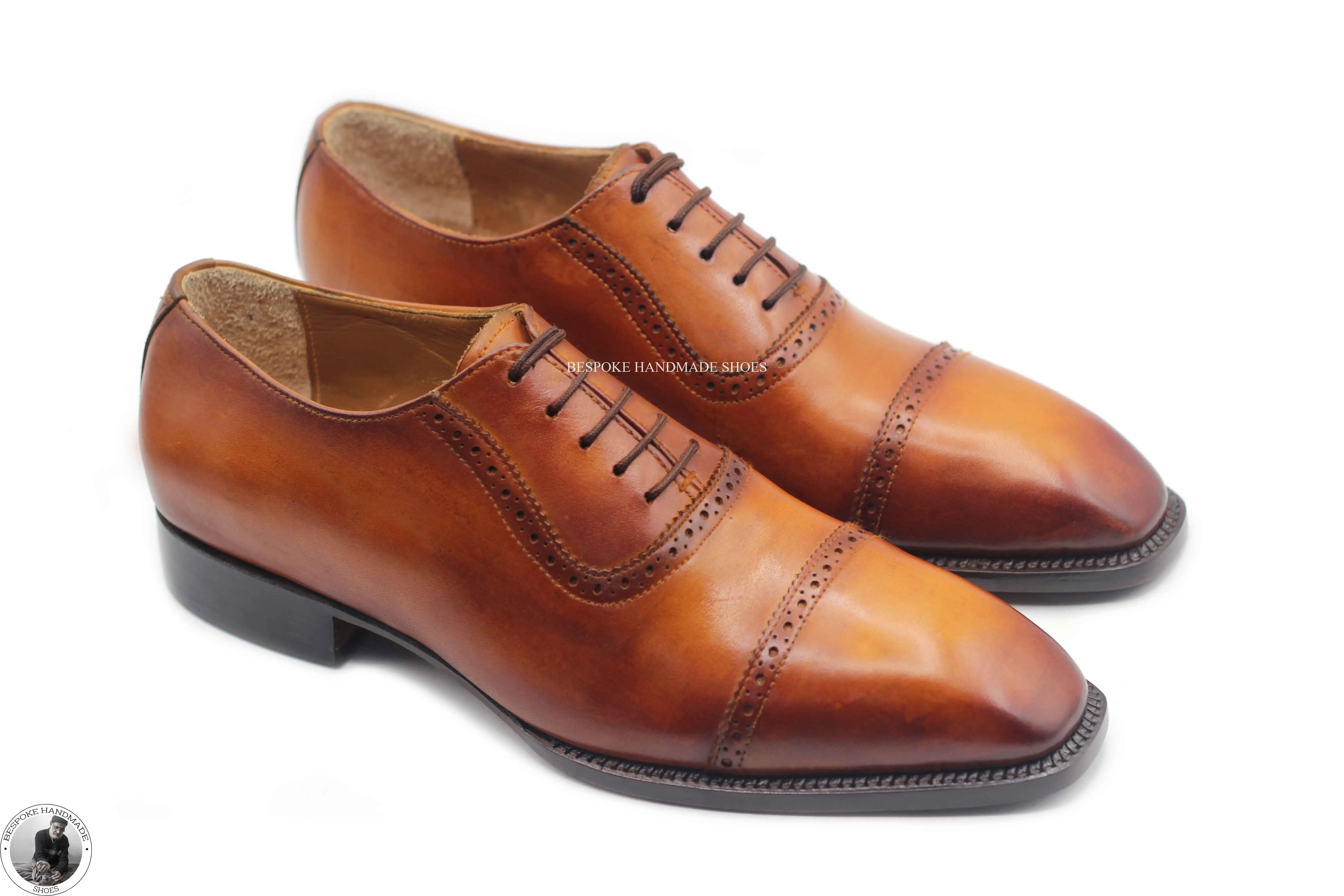 Bespoke Men's Handmade Brown Leather Oxford Toe Cap Lace Up Dress Fashion Men's Shoes