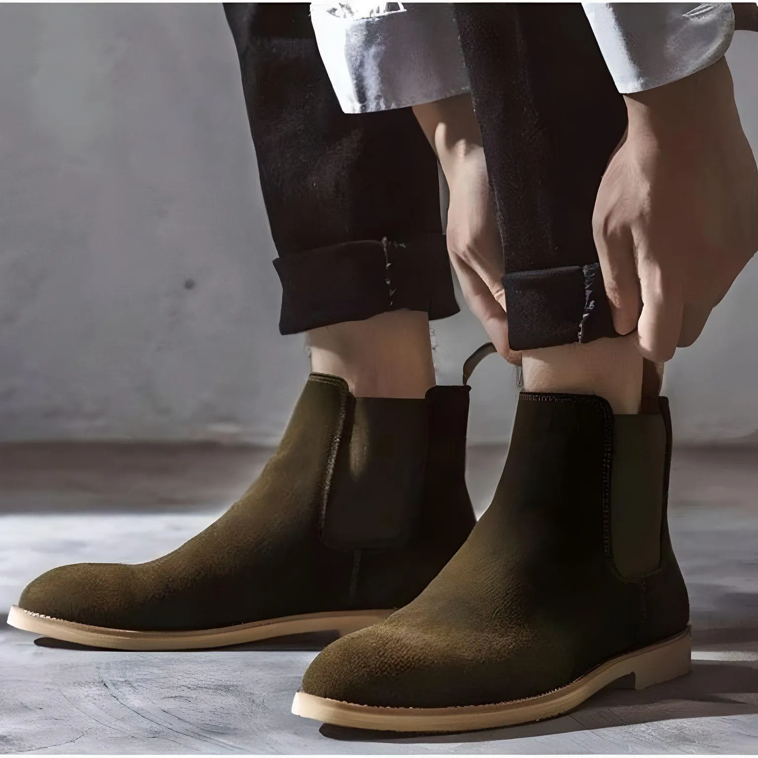 British Style Genuine Men's Suede Chelsea Boots Men's Business Dress Shoes Fashion Warm Winter Men Riding Boots