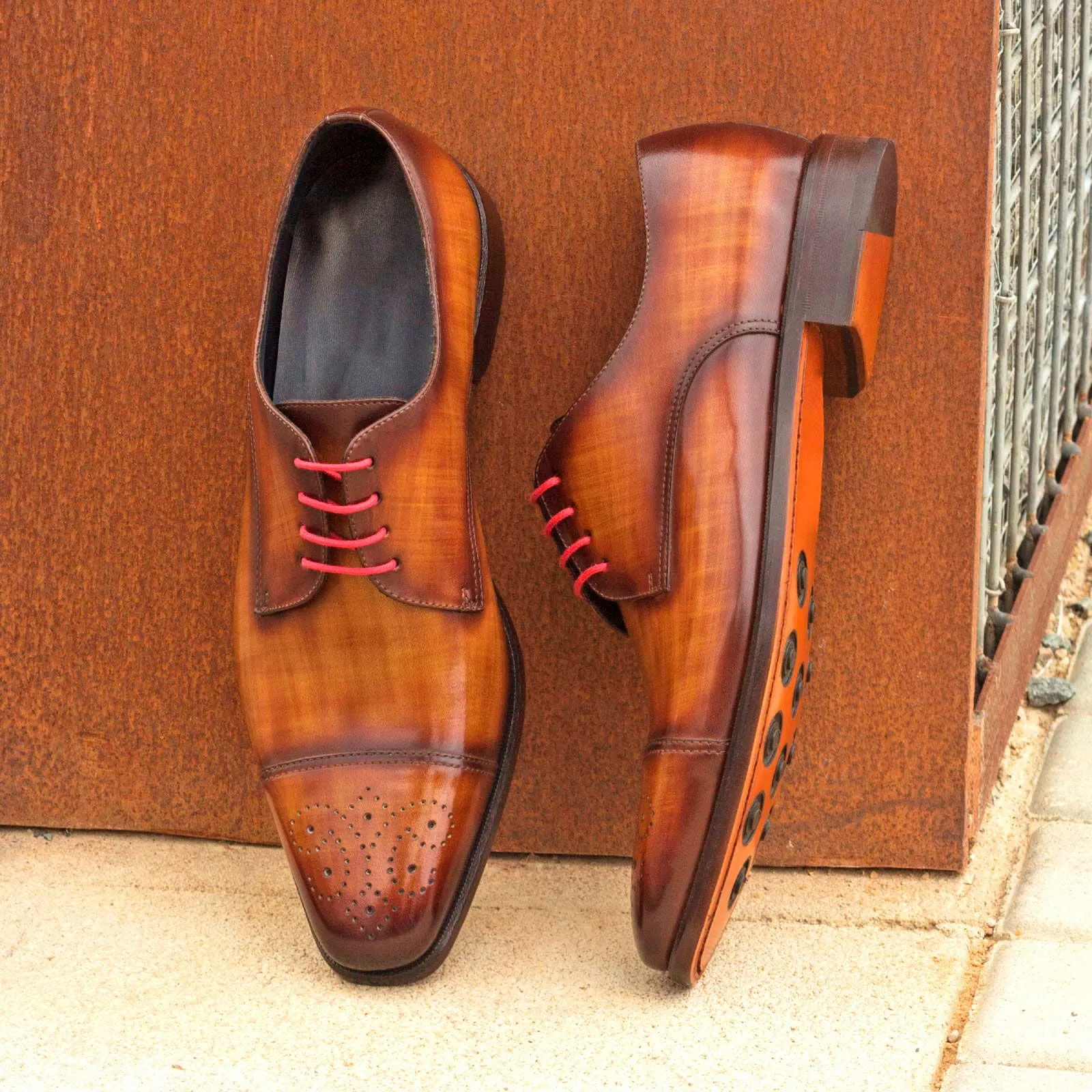 DapperFam Vero in Cognac / Brown Men's Hand-Painted Patina Derby