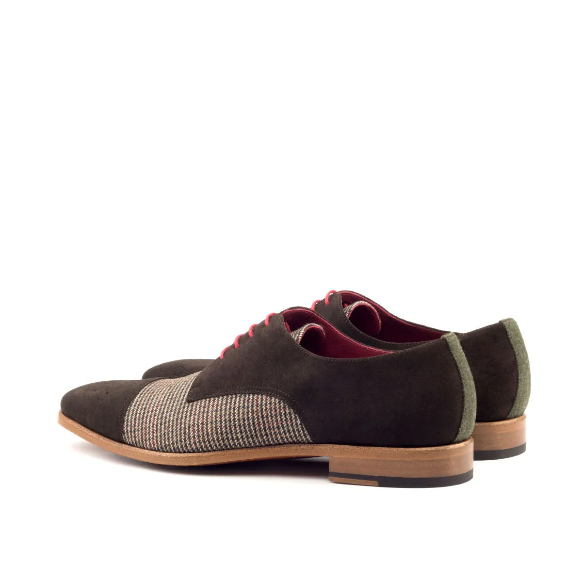 DapperFam Vero in Tweed / Green / Dark Brown Men's Sartorial & Flannel & Lux Suede Derby