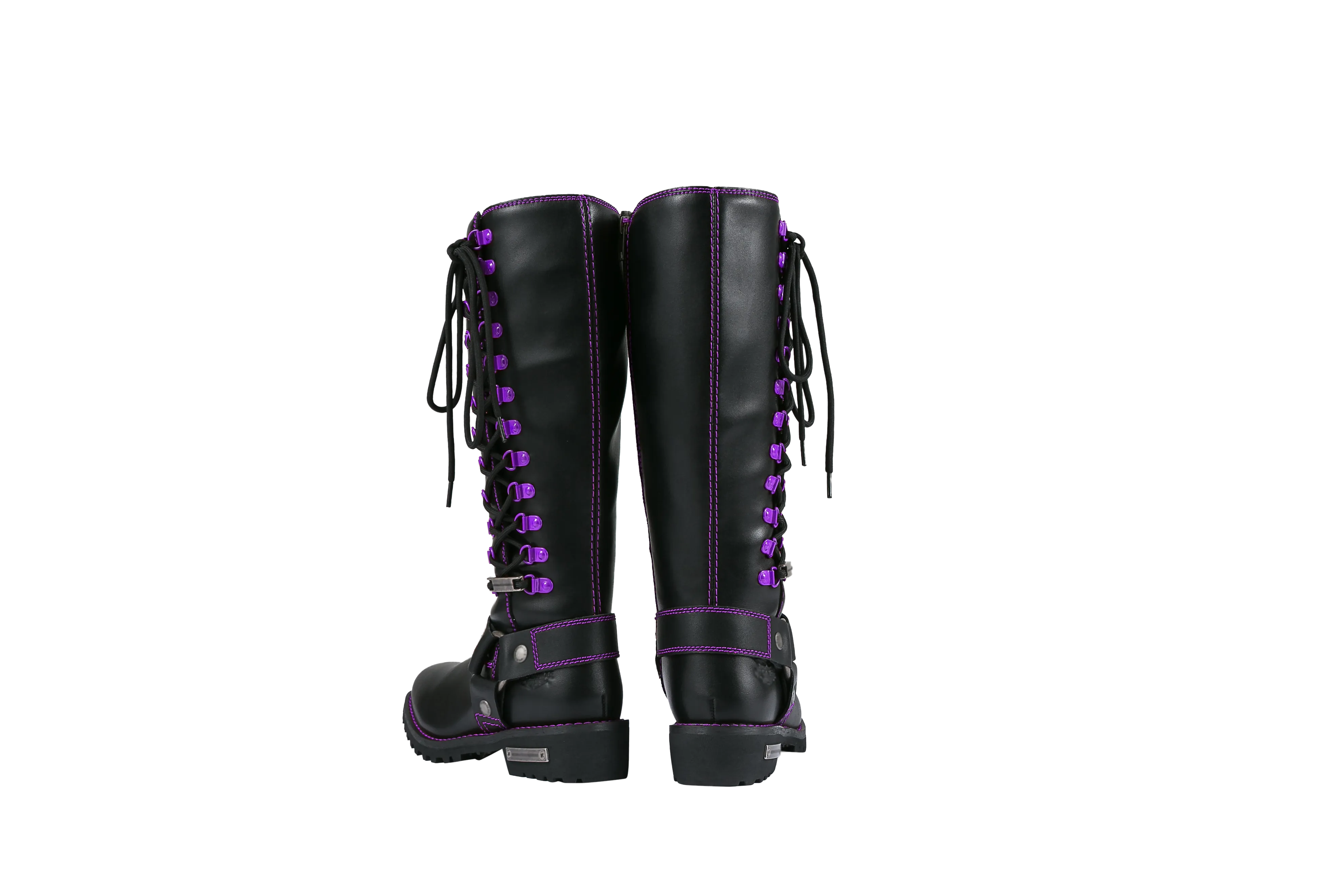 Dream Apparel® Women Biker Long Boots with Purple Laces