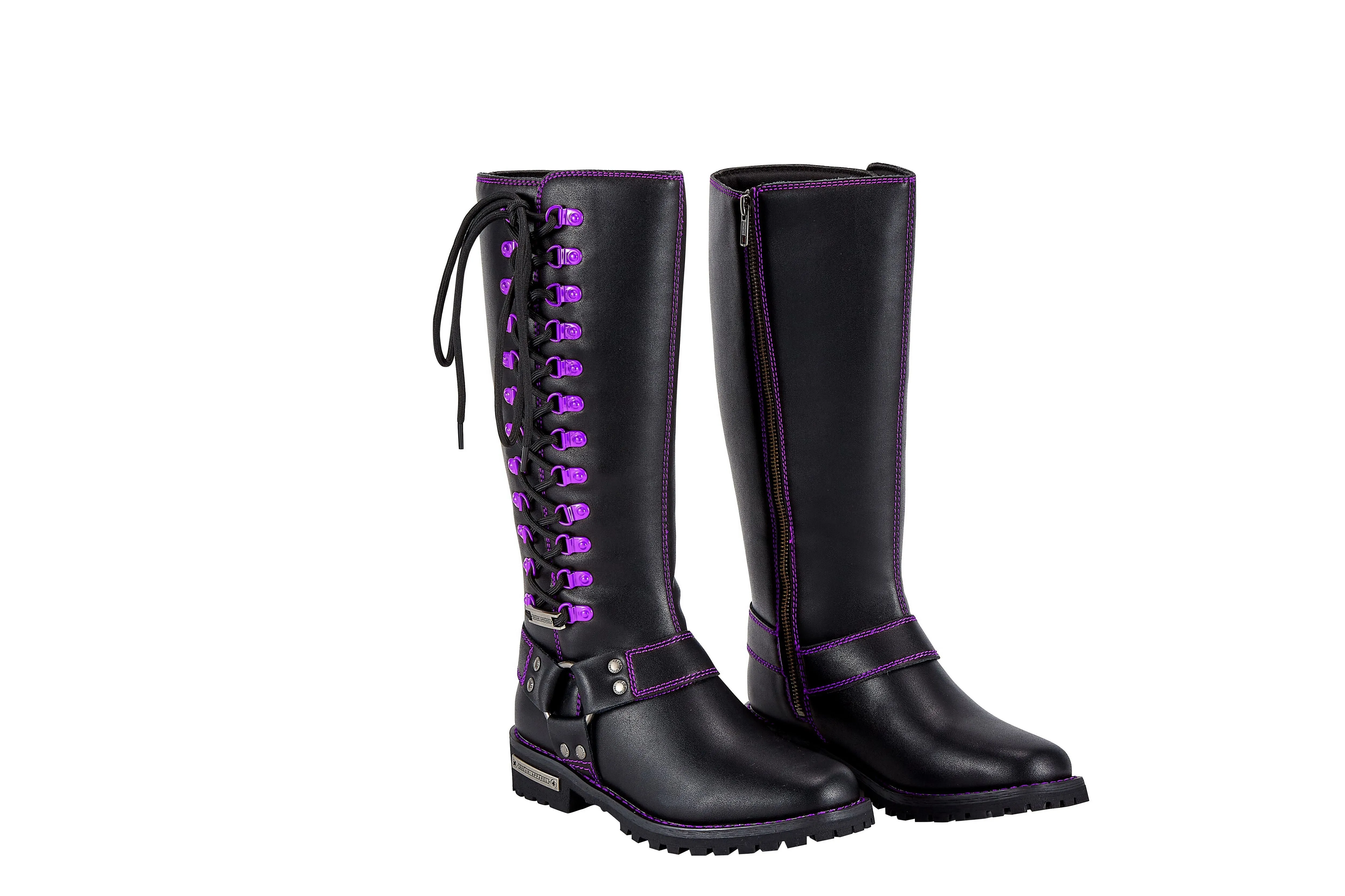 Dream Apparel® Women Biker Long Boots with Purple Laces