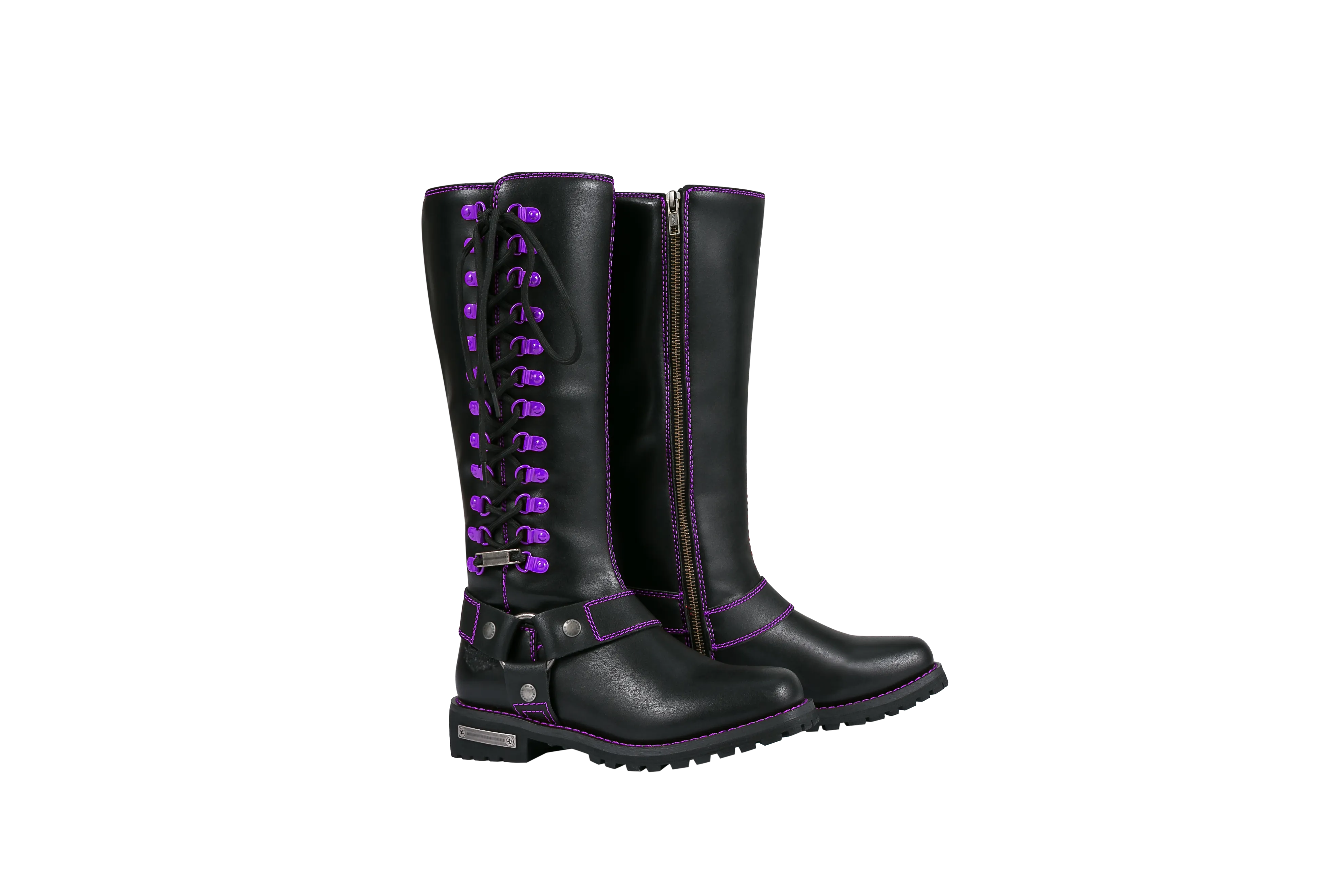 Dream Apparel® Women Biker Long Boots with Purple Laces