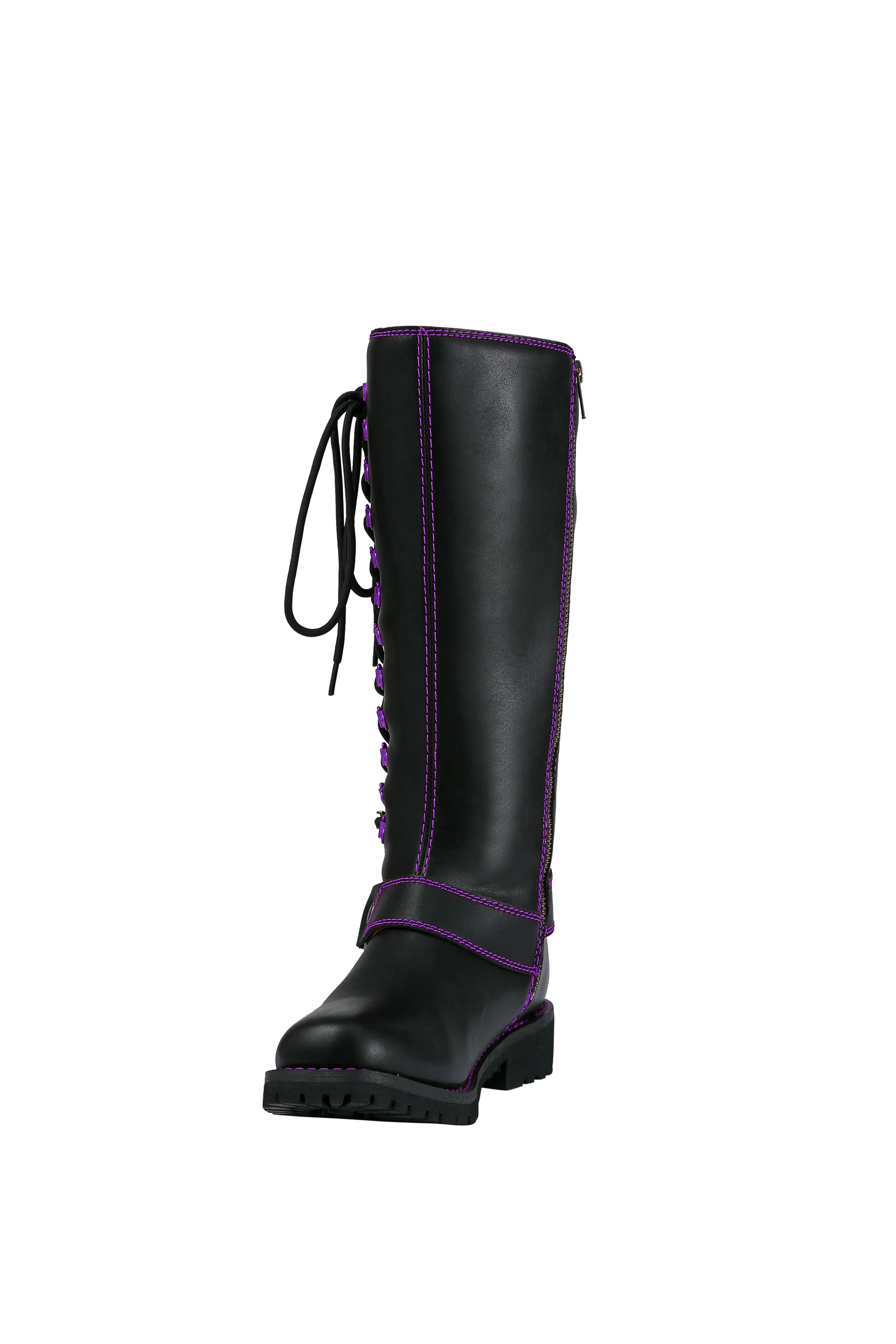 Dream Apparel® Women Biker Long Boots with Purple Laces