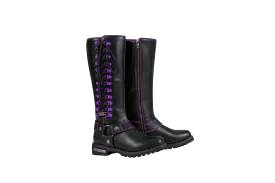 Dream Apparel® Women Biker Long Boots with Purple Laces