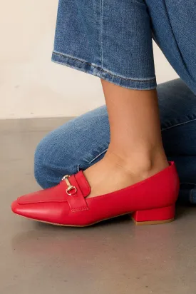 Elegant Stroll Red Vegan Leather Loafers