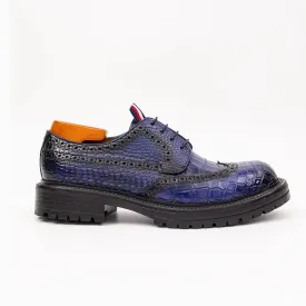 Genuine Crocodile Leather Men's Derby Brogues Blue