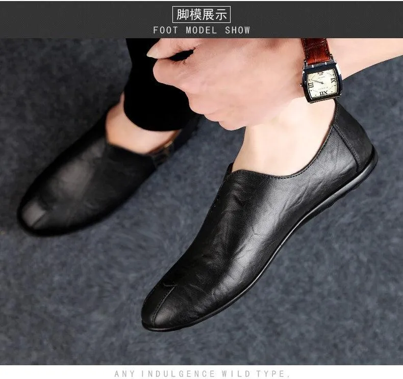 Genuine Leather Mens Casual Shoes Lazy Driving Shoes