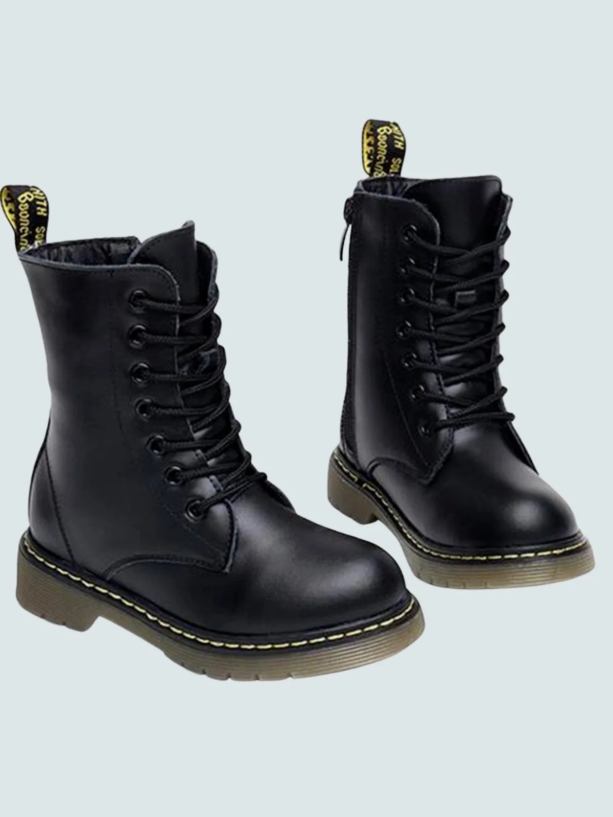 Girls Black Leather Dr. Martens Inspired Combat Boots By Liv and Mia