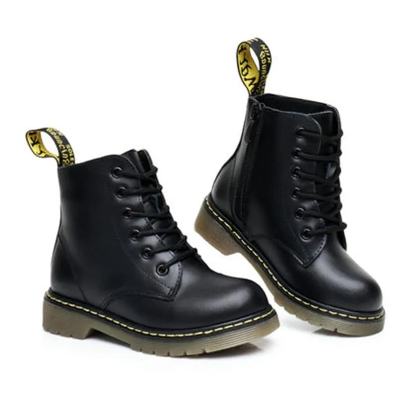 Girls Black Leather Dr. Martens Inspired Combat Boots By Liv and Mia