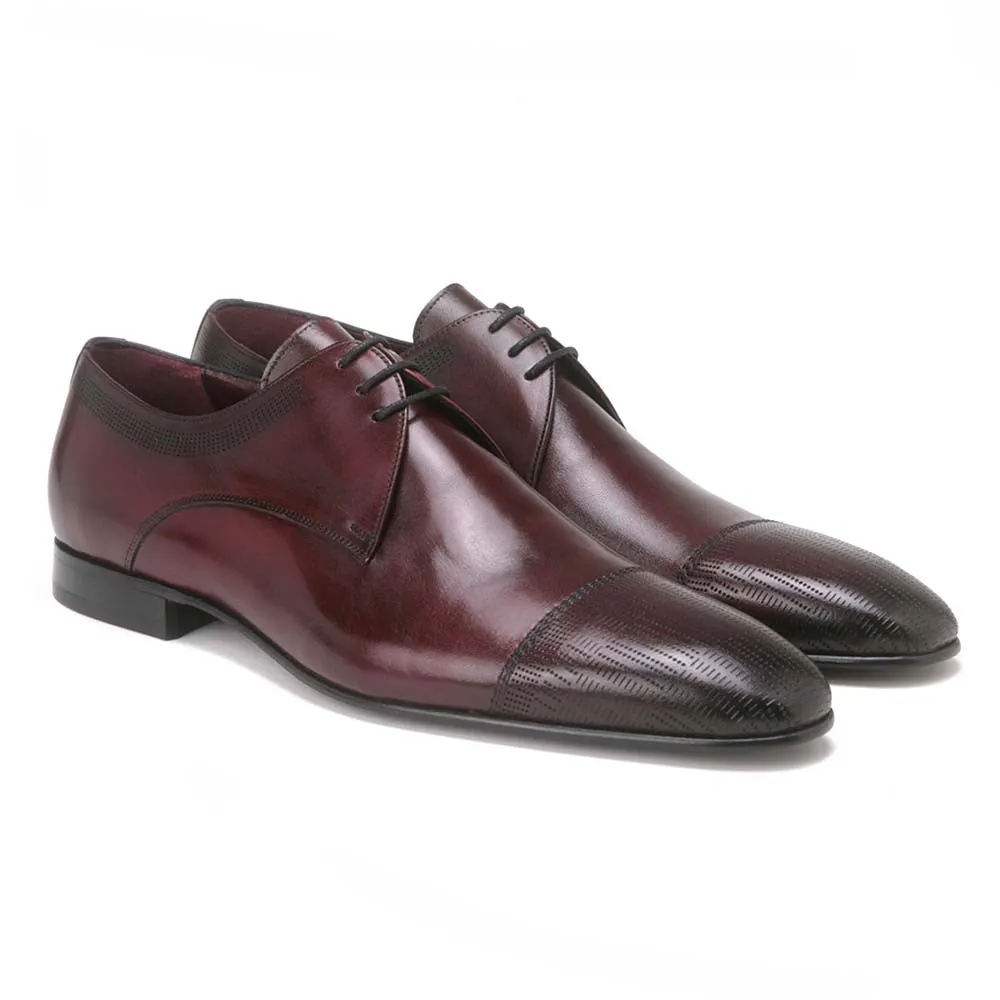 Golden Pass Men's Burgundy Cap Toe Leather Sole Oxfords Dress Shoes