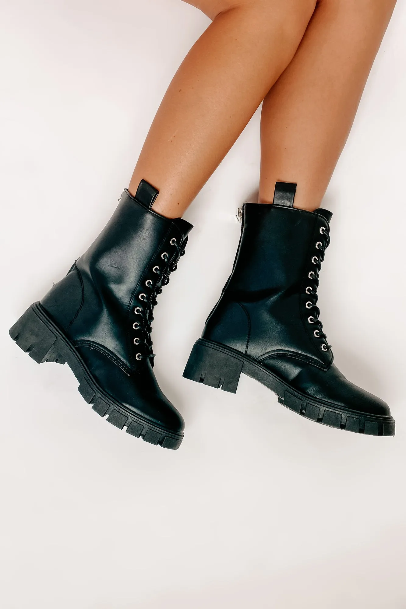 IMPERFECT Adios Amigo Faux Leather Chunky Combat Boots (Black)