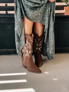 Lasso Laser Cut Western Boho Heeled Boot