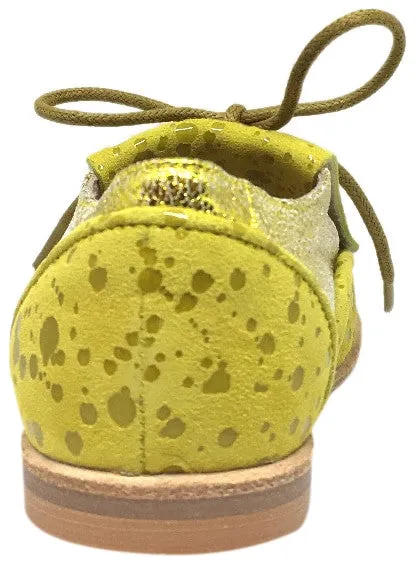 Manuela de Juan Boy's & Girl's Diana Lemon Odessa Yellow Leather Tassel Fringe Polka Dot Lace Up Oxford Shoe