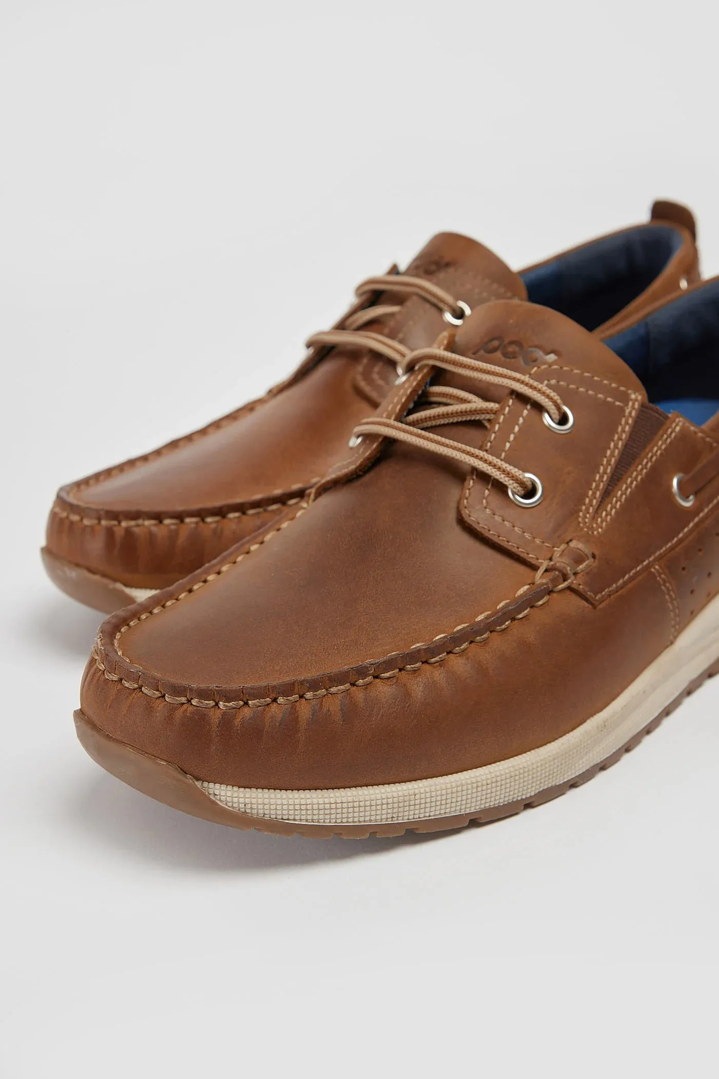 Mens Pod Brown Casual Boat Shoe Laced Riley Waxy Leather sale