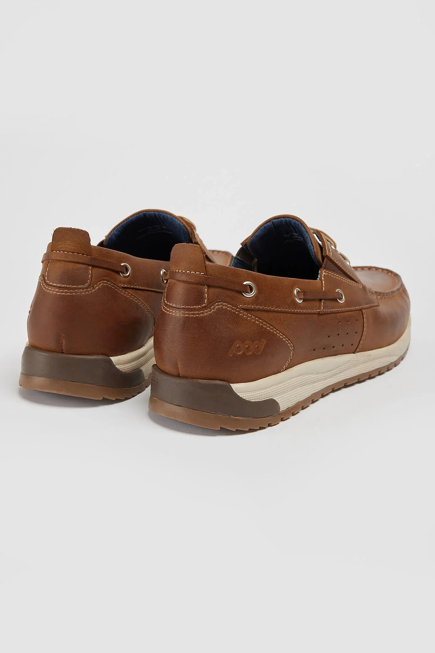 Mens Pod Brown Casual Boat Shoe Laced Riley Waxy Leather sale