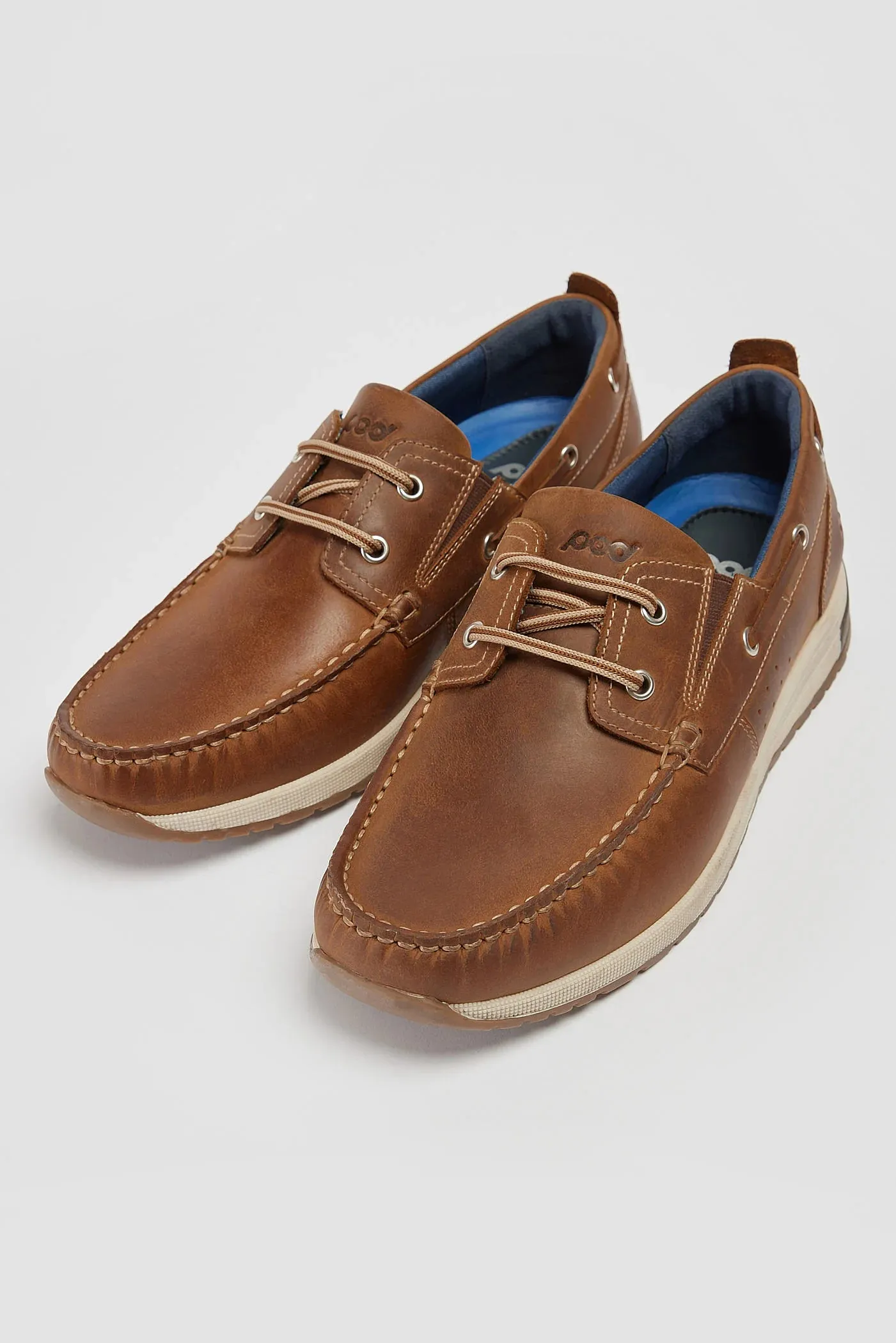 Mens Pod Brown Casual Boat Shoe Laced Riley Waxy Leather sale