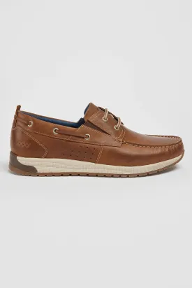 Mens Pod Brown Casual Boat Shoe Laced Riley Waxy Leather sale