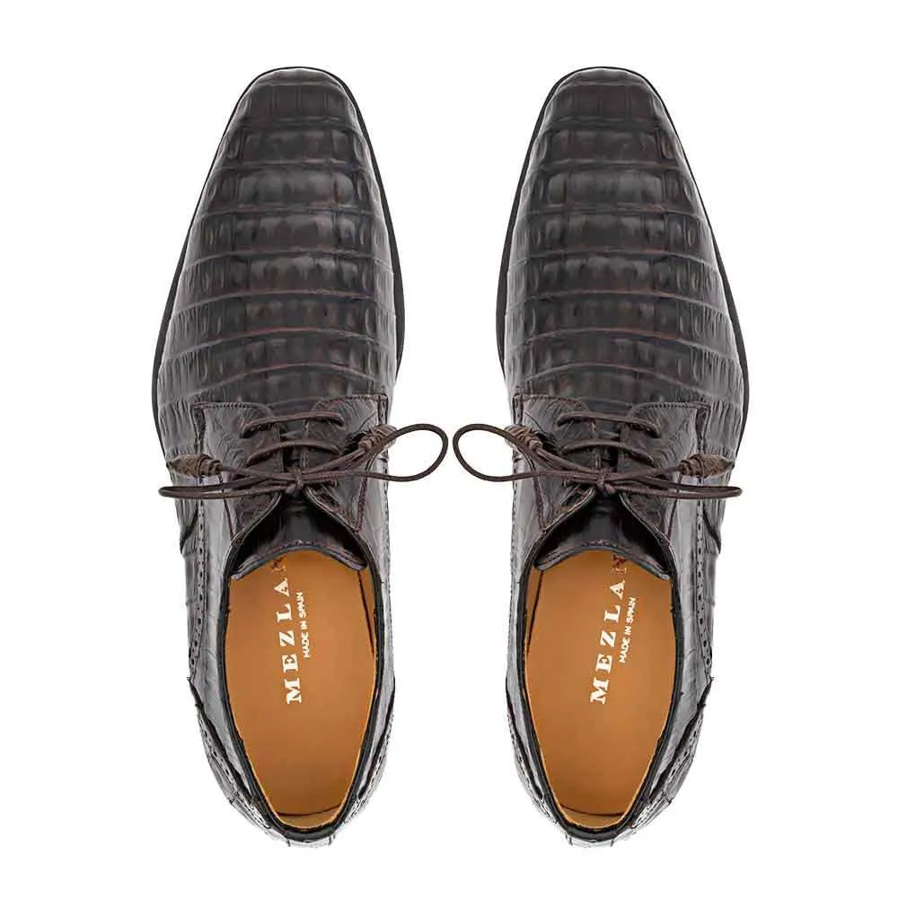 Mezlan Golfo Brown Plain Toe Crocodile Derby Shoes