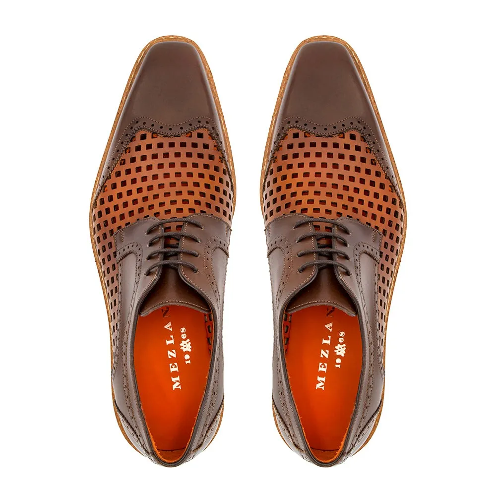 Mezlan R20741 Men's Shoes Cognac & Honey Perforated Calf-Skin Leather Derby Oxfords (MZ3626)