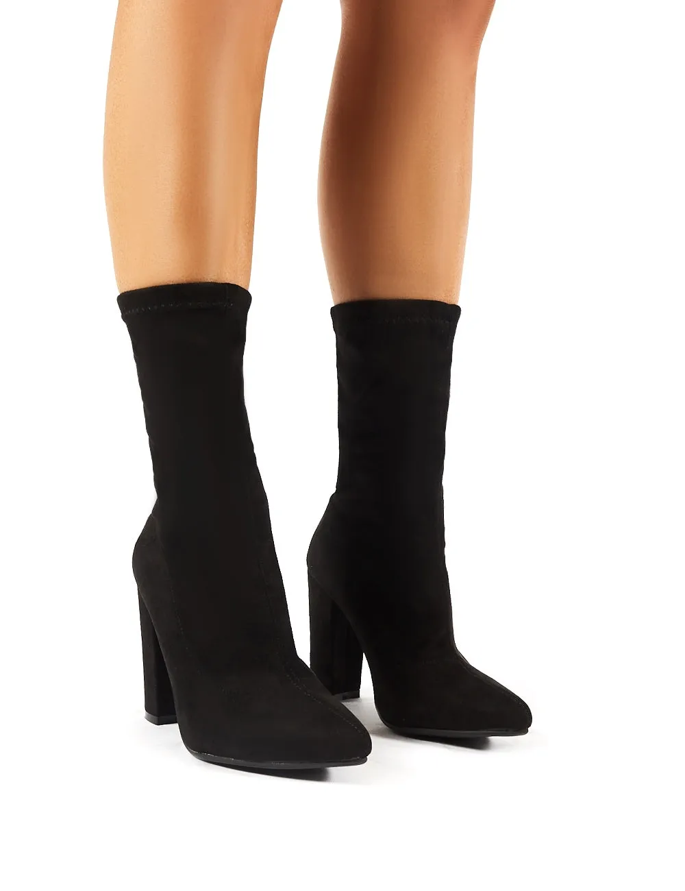 Montreal Sock Fit Ankle Boots in Black Faux Suede