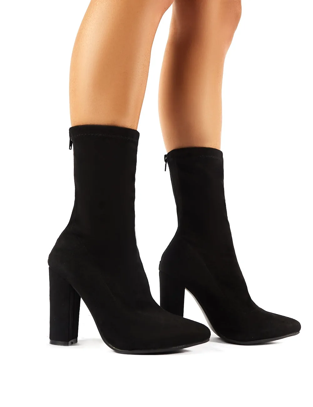 Montreal Sock Fit Ankle Boots in Black Faux Suede