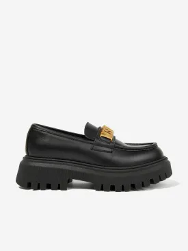 Moschino Girls Leather Logo Loafers in Black