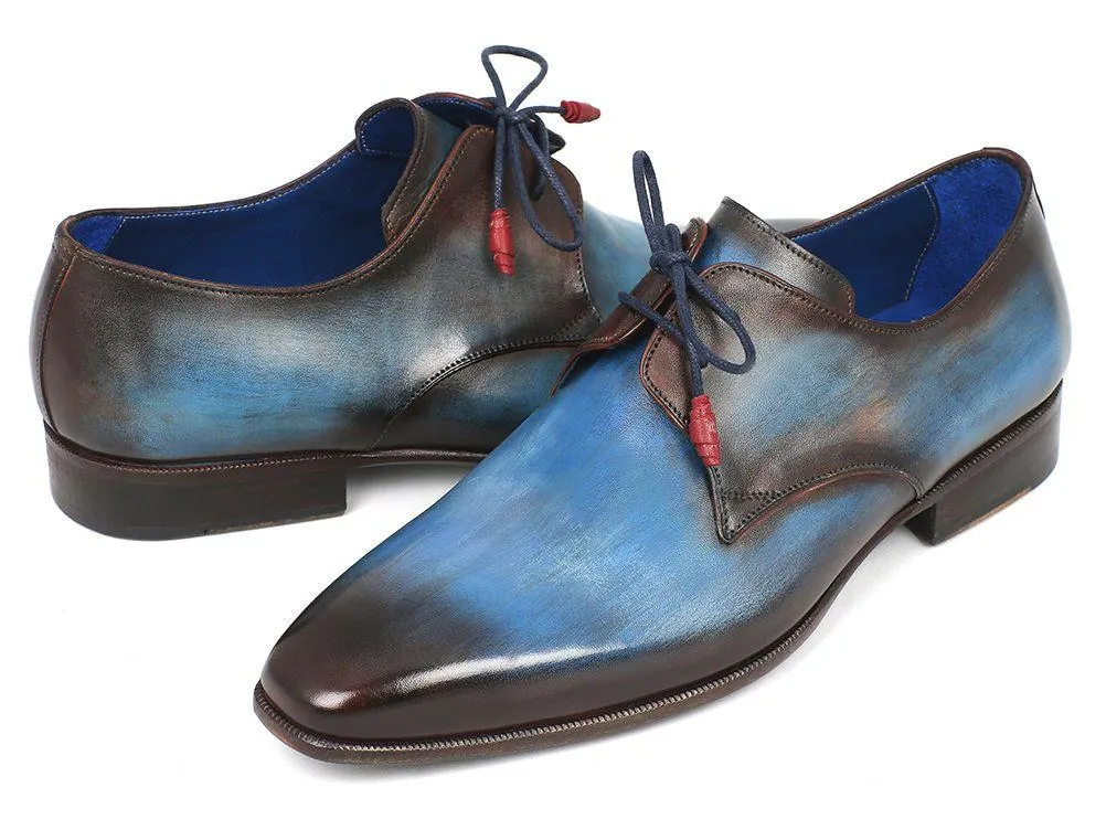 Paul Parkman Blue & Brown Hand-Painted Derby Shoes (ID#326-BLUBRW)