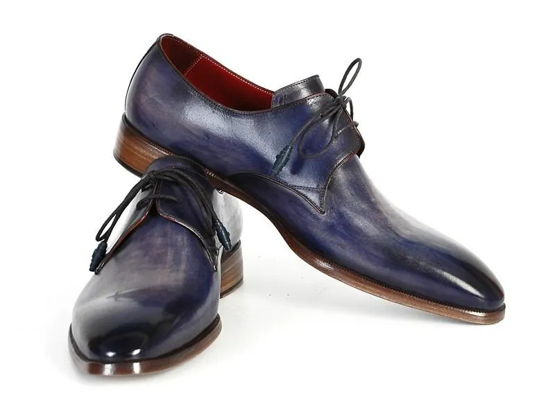 Paul Parkman Men's Blue & Navy Hand-Painted Derby Shoes (ID#PP2279)