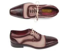 Paul Parkman Men's Captoe Oxfords - Bordeaux / Beige Hand-Painted Suede Upper and Leather Sole (ID#024-BRR)