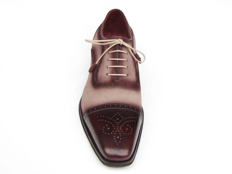 Paul Parkman Men's Captoe Oxfords - Bordeaux / Beige Hand-Painted Suede Upper and Leather Sole (ID#024-BRR)