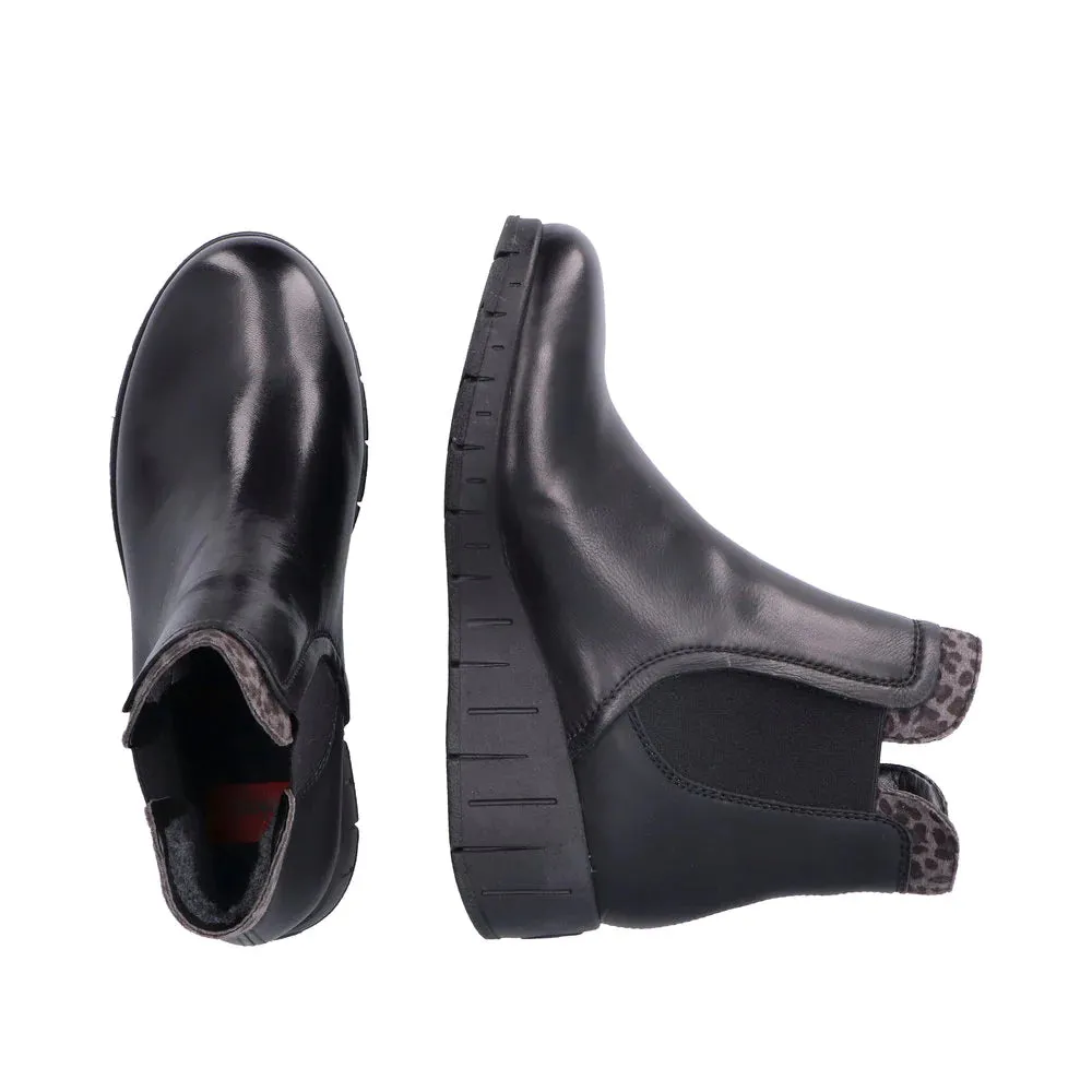 Rieker Y1383-01 Chelsea Style Wedge Black Leather Ankle Boots