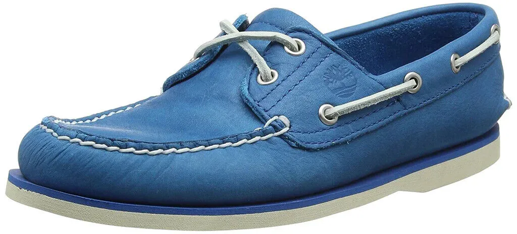 Timberland Classic TB0A1B83 Men's Medium Blue Leather 2-Eye Boat Shoes HS2963