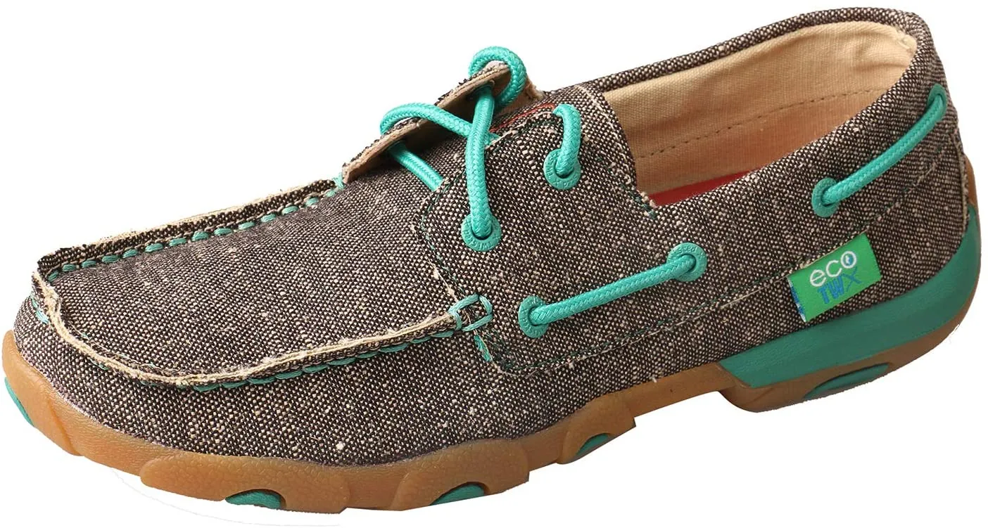 Twisted X Women's Boat Shoe Driving Moc with CellStretch, Bomber/Khaki, 6(M)