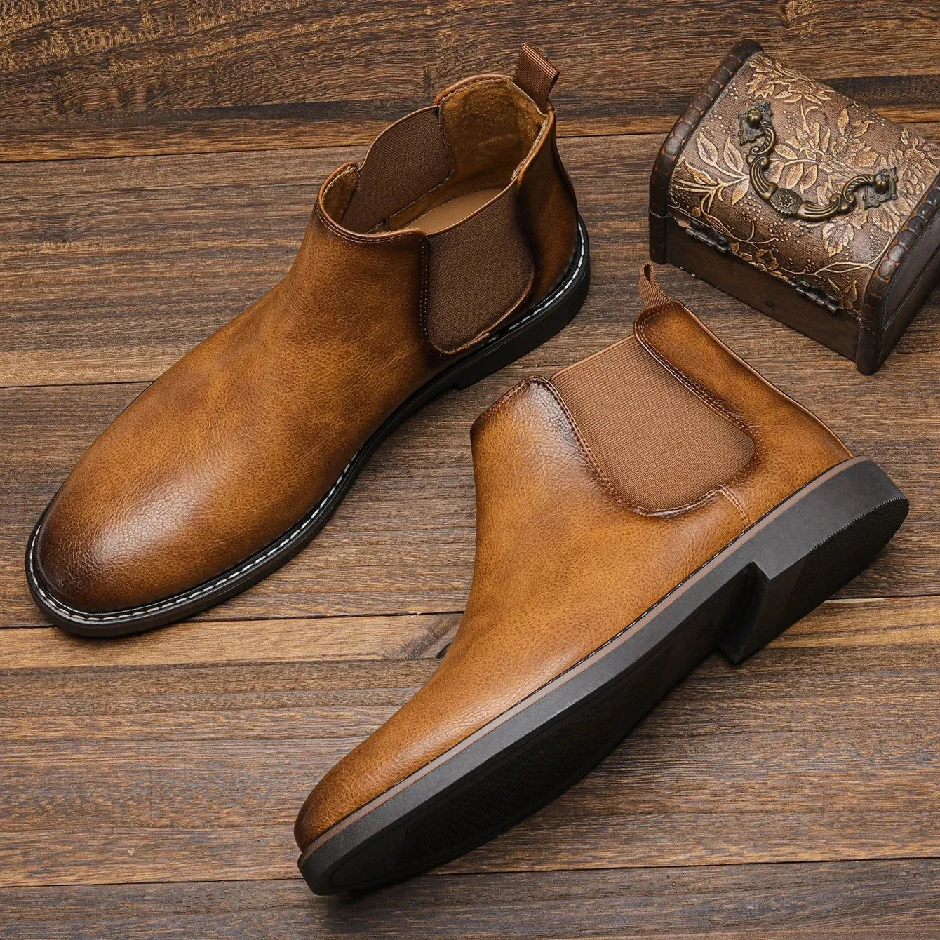 West Louis™ Men Retro Leather Brand Chelsea Boots