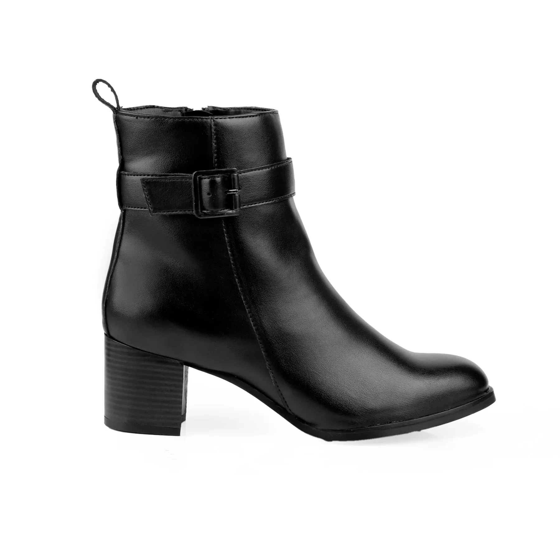 Women Buckle Ankle Zipper Boots with Heels