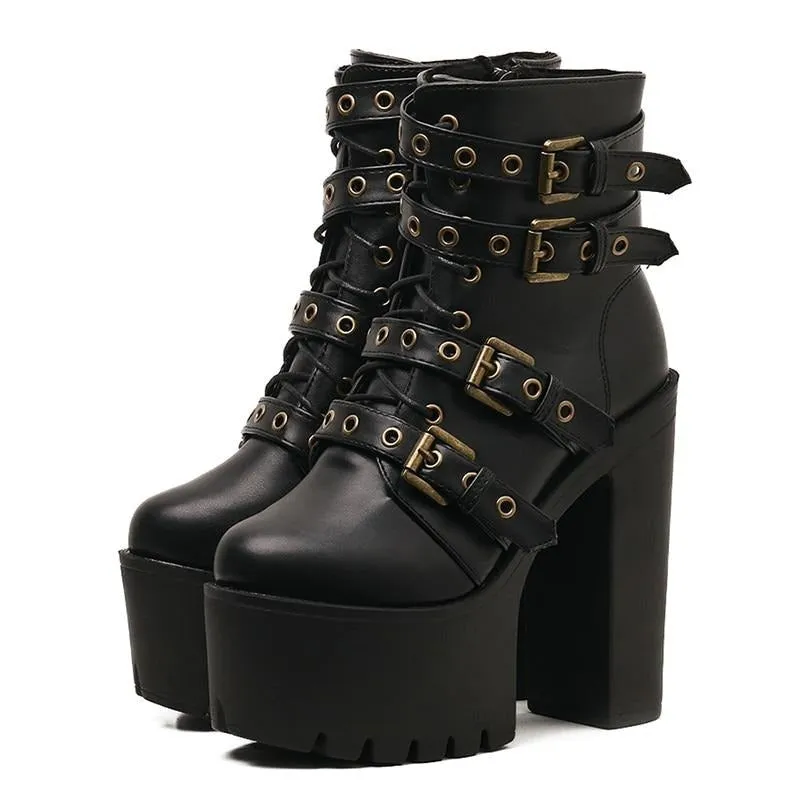 Women Gothic Platform Rivet Black Zipper Boots