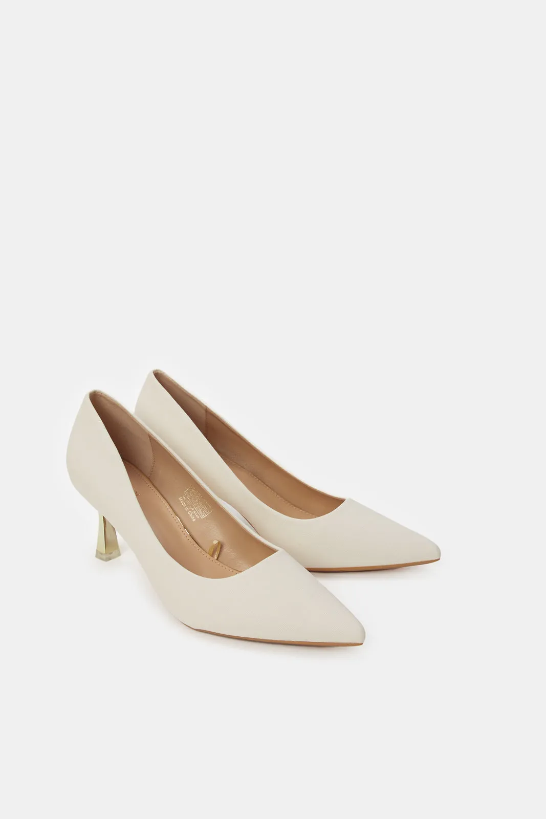 Women Ivory Court Shoes With Gold Heels