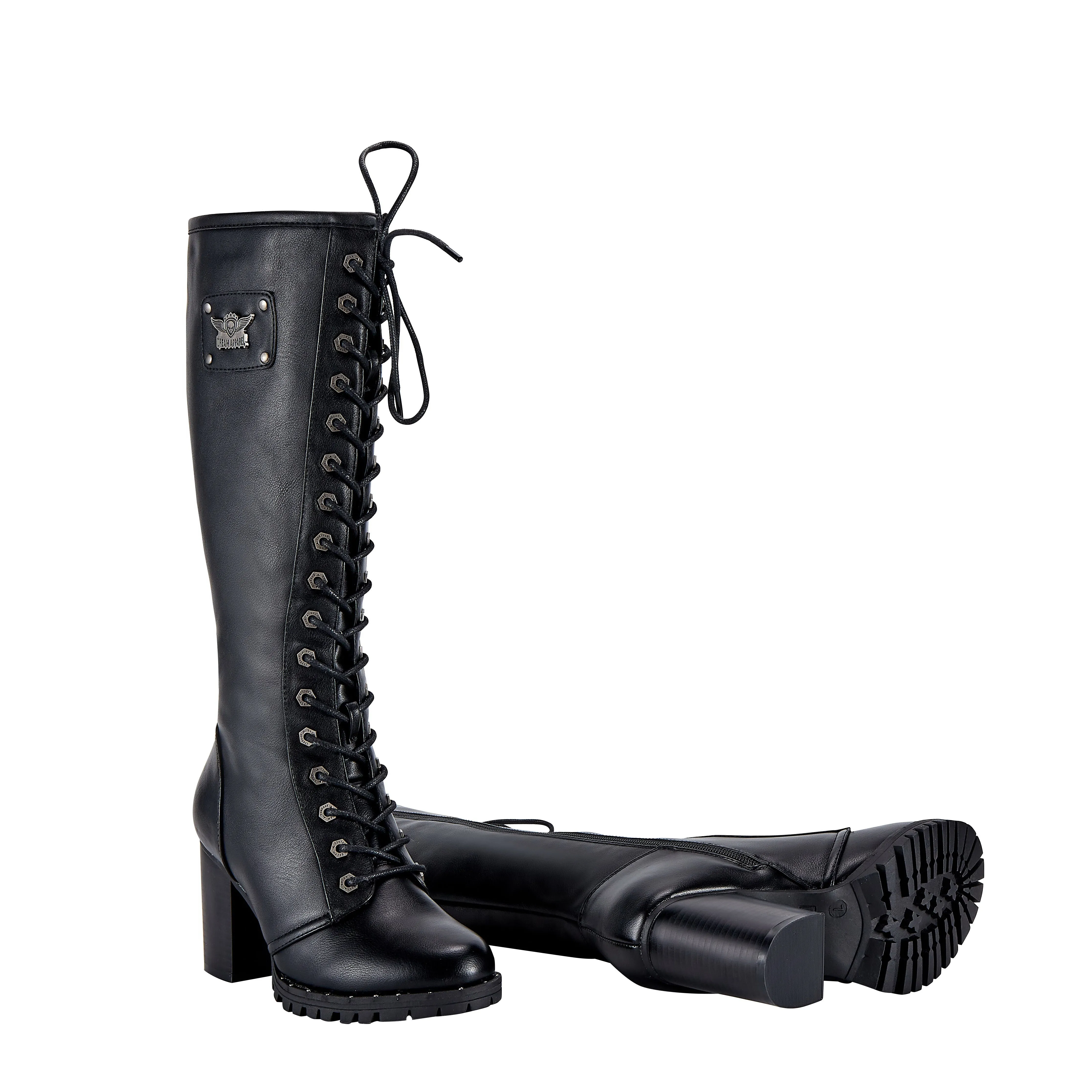 Womens Knee High Laced Boots By Dream Apparel® Zipper on Side