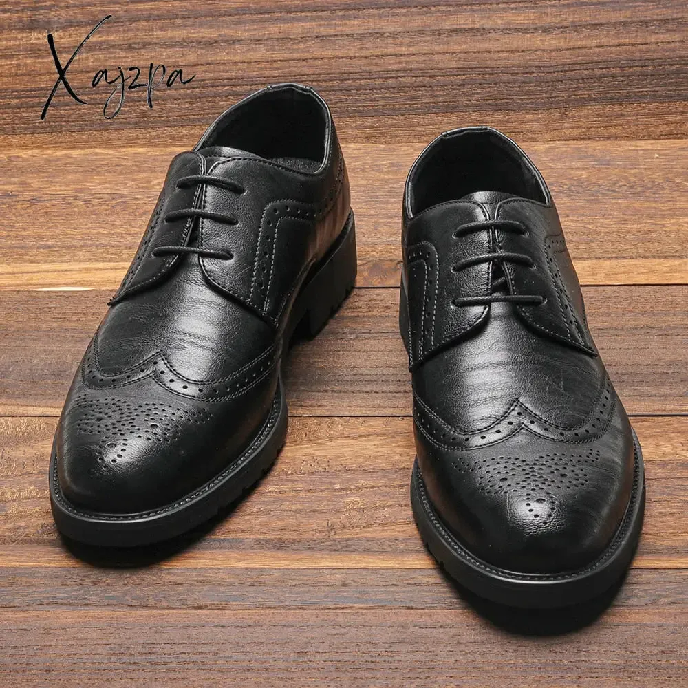 Xajzpa - Brogue Social Shoe Soft Leather Men Dress Shoes  Rubber Sole Mens Leather Shoes Luxury Brand  Derby Shoes Wedding Shoes For Men