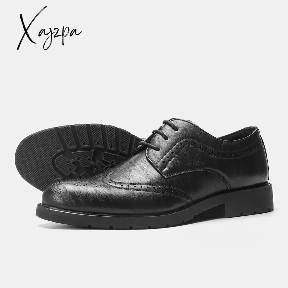 Xajzpa - Brogue Social Shoe Soft Leather Men Dress Shoes  Rubber Sole Mens Leather Shoes Luxury Brand  Derby Shoes Wedding Shoes For Men