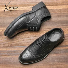 Xajzpa - Brogue Social Shoe Soft Leather Men Dress Shoes  Rubber Sole Mens Leather Shoes Luxury Brand  Derby Shoes Wedding Shoes For Men